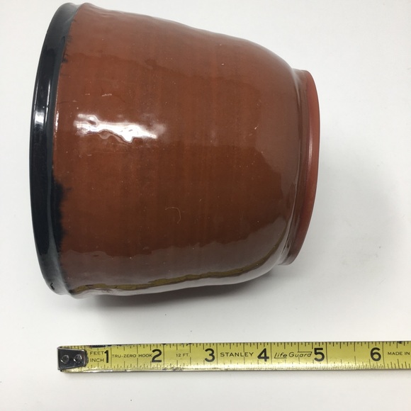 Hand Thrown Earthenware Ceramic Red Black Rimmed Bowl Cachepot Vase Planter - Picture 15 of 16